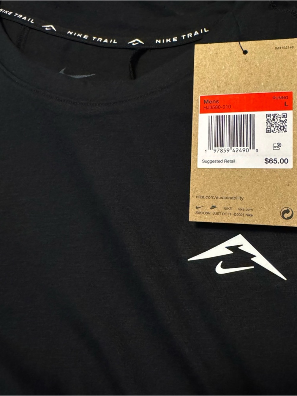 Nike Trail Dri-Fit Solar Chase Running Shirt Black Men's Large - Picture 2 of 6